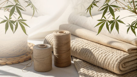 Sustainable Hemp Canvas Fabric, Natural hemp folk crafts. Fabric made from hemp.の写真素材