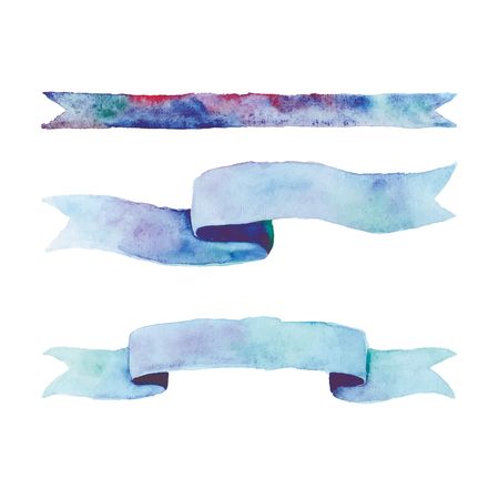 Watercolor blue ribbon vector clip art hand painted aquarell aqua color bannerのイラスト素材