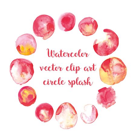 Watercolor red circles vector clip art hand painted aquarell red round color imageのイラスト素材