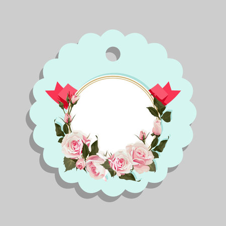 Flowered Gift Tag Shapes vector clip art isolated luggage tag with roses decorative labelsのイラスト素材