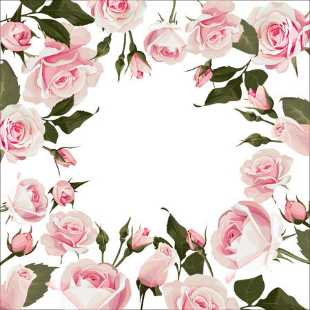 Vector floral frame with roses. Flowered background with pink flowers for wedding day or st. valentines daysのイラスト素材