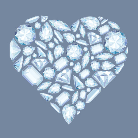 Vector heart shape with diamonds and crystals pastel color background with bright gemstone for st valentines dayのイラスト素材