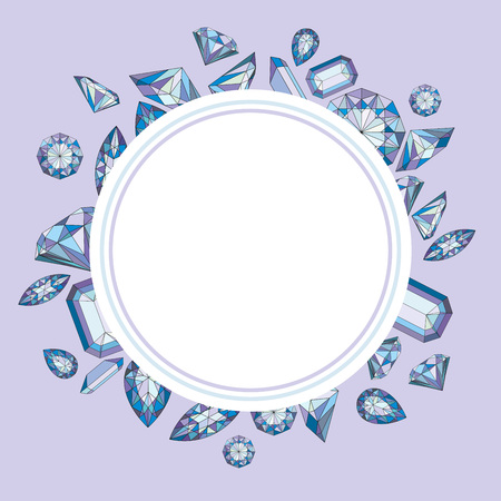 Vector circle label with diamonds and crystals colorful background with violet gem stoneのイラスト素材