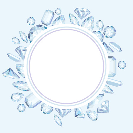 Vector circle label with diamonds and crystals pastel color background with bright gem stoneのイラスト素材