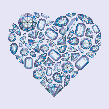 Vector heart shape with diamonds and crystals colorful background with violet gem stone for st valentines dayのイラスト素材