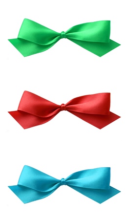 Red Green Blue satin bow isolated on a white backgroundの写真素材
