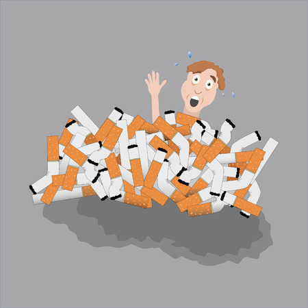Man buried in bunch of cigarettes. のイラスト素材