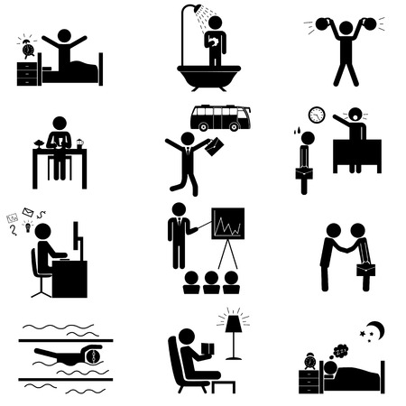Office daily routine life. Vector icons set isolated on whiteのイラスト素材