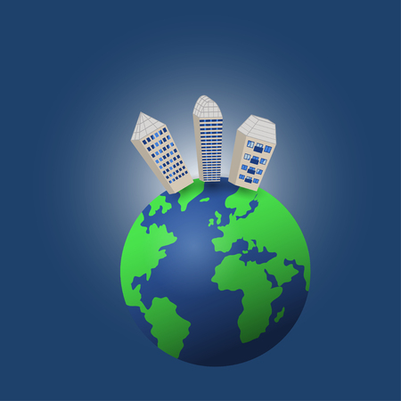 Houses on planet Earth. Colored vector illustrationのイラスト素材