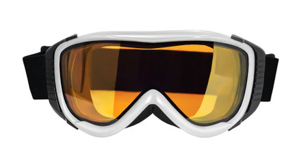 Front view of ski or snowboard goggle isolated on white backgroundの写真素材