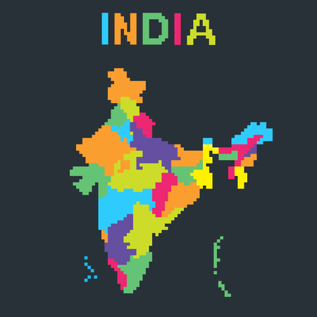 Map of India in 8 bit pixel art style. Color vector illustrationのイラスト素材