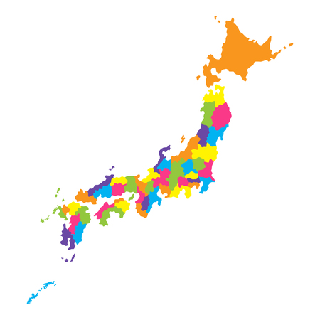 Administrative map of island country Japan with prefectures. Color illustration isolated on white backgroundの写真素材