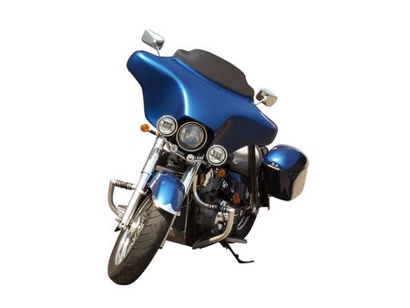 Front view of blue motorcycle isolated on white backgroundの写真素材