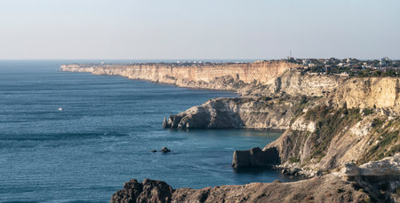 Panoramic landscape of Crimean sea coast in Sevastopolの写真素材