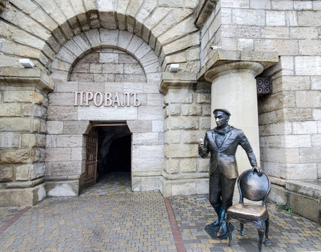 Pyatigorsk, Russia - May 7, 2022: Entrance to Proval Lake with Ostap Bender statueのeditorial素材