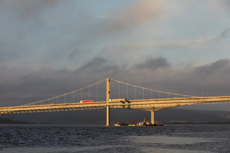 Kristiansand, Norway - October 26, 2017: Work being done under the bridge Varoddbroa.
