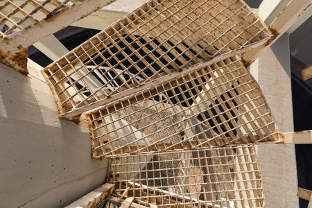 Detail of a steel spiral staircaseの写真素材