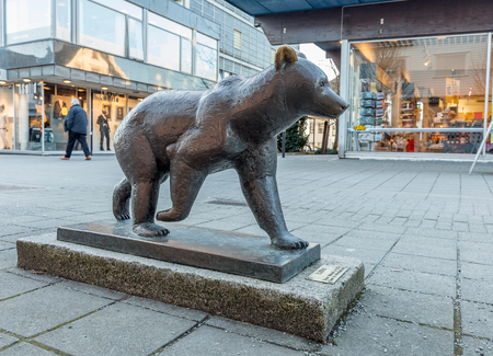 Haugesund, Norway - January 9, 2018: The sculpture of a Brown Bear, Ursus arctos, in Haugesund city centerのeditorial素材