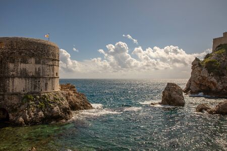 Pile Bay, Dubrovnik old town city wall and fortress Lovrijenacの写真素材