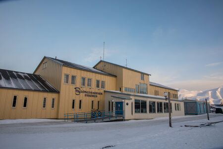 Longyearbyen, Svalbard in Norway - March 2019: Longyearbyen sykehus, the hospital in Svalbard.のeditorial素材