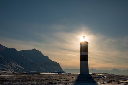 Kapp Ekholm Lighthouse in Billefjorden, Spitsbergen in Norwayの写真素材
