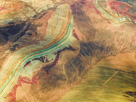 View of colored rocks in a desert part of Iran