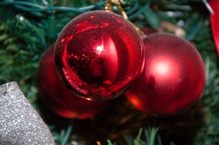 Christmas tree decoration ball with shiny glittersの写真素材
