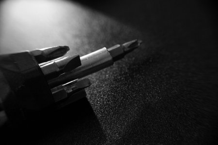Screwdriver on a black background. Close-up. Selective focus.の写真素材