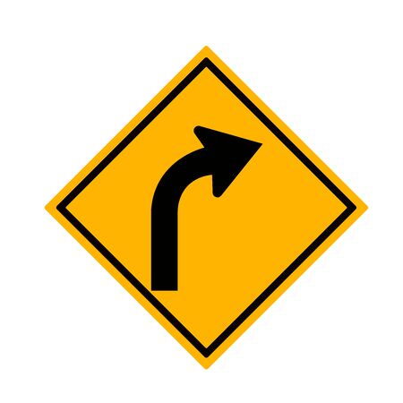 Turn right yellow road signのイラスト素材