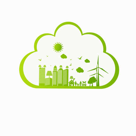 Green earth ,Green leaf paper art. Ecology concept. white backgroundのイラスト素材