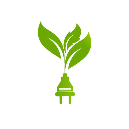 Green eco power plug design with Green leave, vector illustrationのイラスト素材