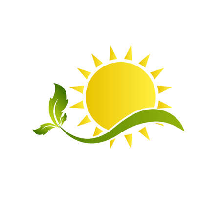 symbol ecology bulb logos of green with sun and leaves nature element icon on white background.vector illustratorのイラスト素材