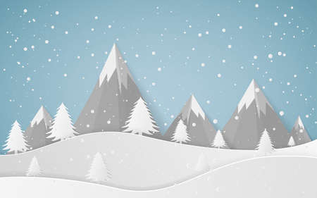 Winter Snow Landscape City Happy new year and Merry christmas,paper art and craft style.のイラスト素材
