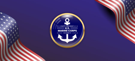 US marine corps birthday banner background design with waving US flag and copy space. Suitable to use on U.s. marine corps birthday eventのイラスト素材
