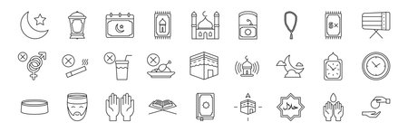 Set of Ramadan Kareem related vector line icons. Set of Islamic iconsのイラスト素材
