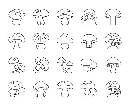 Mushroom icon set. Collection of mushroom icons. Vector mushroom icons. Mushroom illustrations. Toadstool iconsのイラスト素材