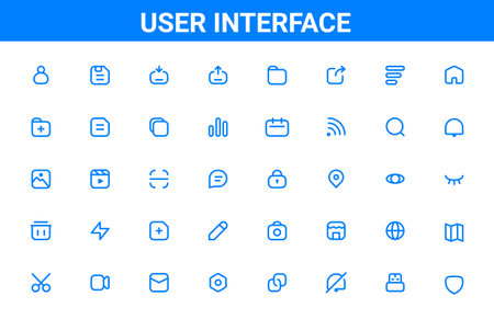 Set of User Friendly Icons in Line Style for User Interface Icons . icons for user interface in web, app, and system .のイラスト素材