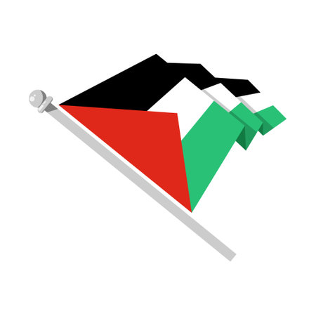 Waving Palestine flag in flat style, waving flag, vector illustrationのイラスト素材