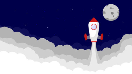 Rocket launch in the night sky. Vector illustration for your design.のイラスト素材