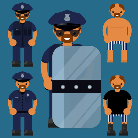 Flat character polesaman. Police officer characters kit. Uniform constructionのイラスト素材