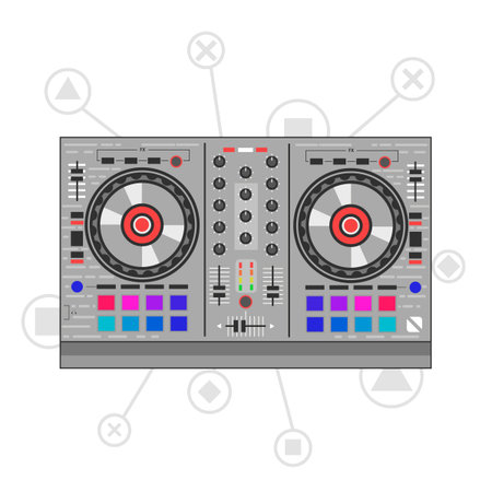 Dj mixer controller. Flat line art illustration.