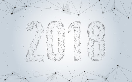 Polygonal design for the new year 2018. Abstract low polygon cosmic vector concept for design of a calendar, background, banner, flyer, posterのイラスト素材