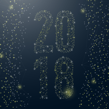 Polygonal gold text design for the new year 2018. Abstract low polygon cosmic vector concept with twenty eighteen characters for design of calendar, background, banner, flyer, posterのイラスト素材