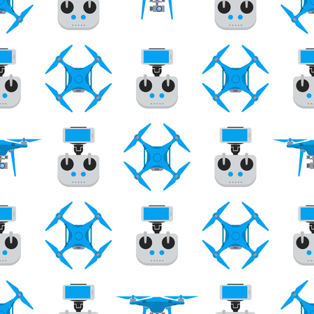 Isolated seamless pattern with drone and joystick on a white backgroundのイラスト素材