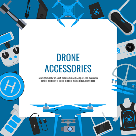 Web banner for text with a square frame decorated with accessories for a drone in a flat styleのイラスト素材