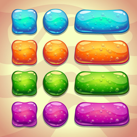 Set of cool jelly buttons with bubbles, vector elements for web or game designのイラスト素材