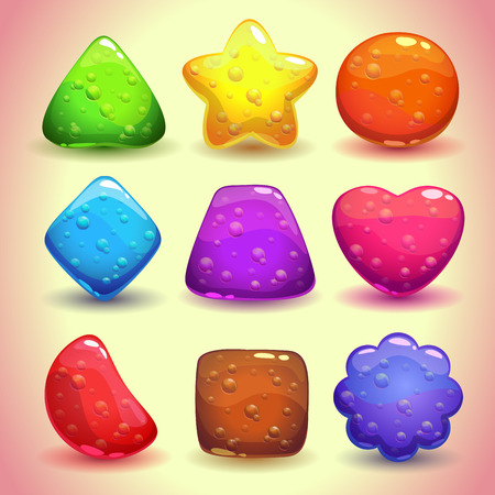 Set of bright jelly figures with bubbles, colorful game elementsのイラスト素材
