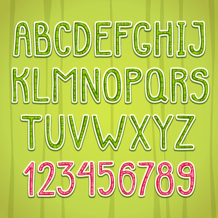 Sticker alphabet and numerals, hand drawn font setのイラスト素材