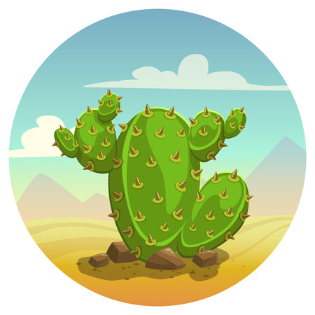 Cartoon cactus on desert background, vector illustrationのイラスト素材