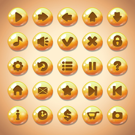 Set of yellow round buttons,menu elements for web or game designのイラスト素材